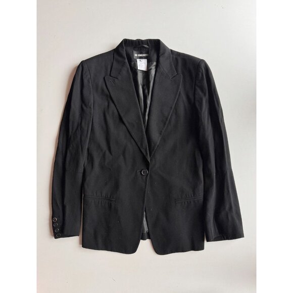 ANN DEMEULEMEESTER Black Rayon Wool Single Breasted Blazer, Size 40/S - Picture 5 of 16